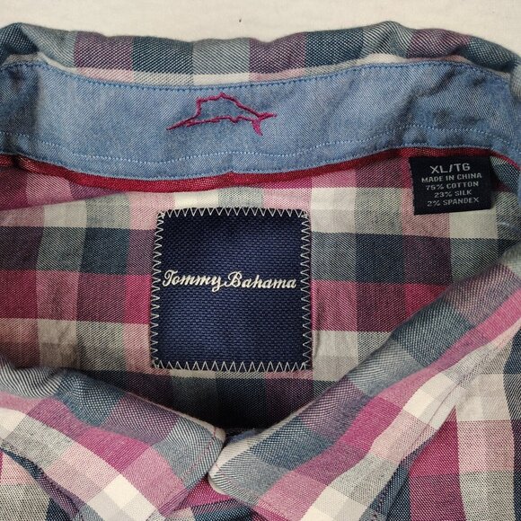 Tommy Bahama Purple Blue Plaid Button Up Long Sleeve Shirt Sz XL - Picture 3 of 9